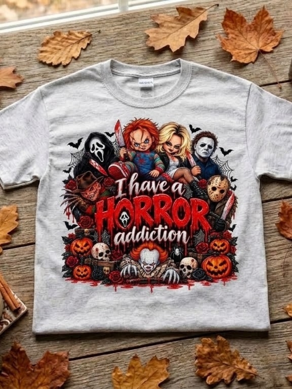 Womens Halloween I Have A Horror Addiction Trendy T Shirt